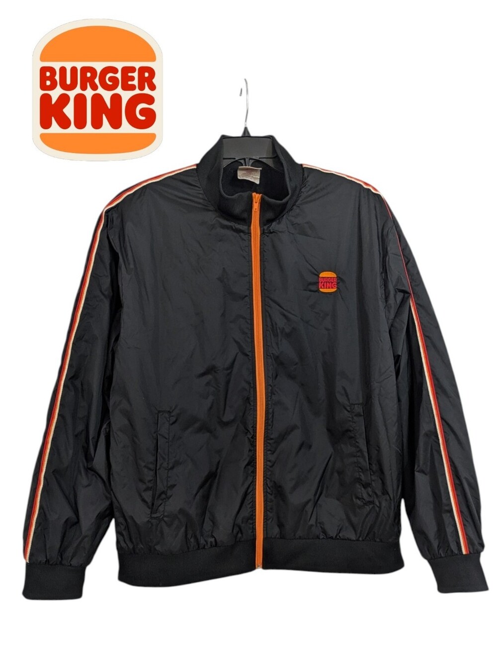 Official Burger King Nylon Zip Up Jacket ize Mens Large - Black / Orange / Red